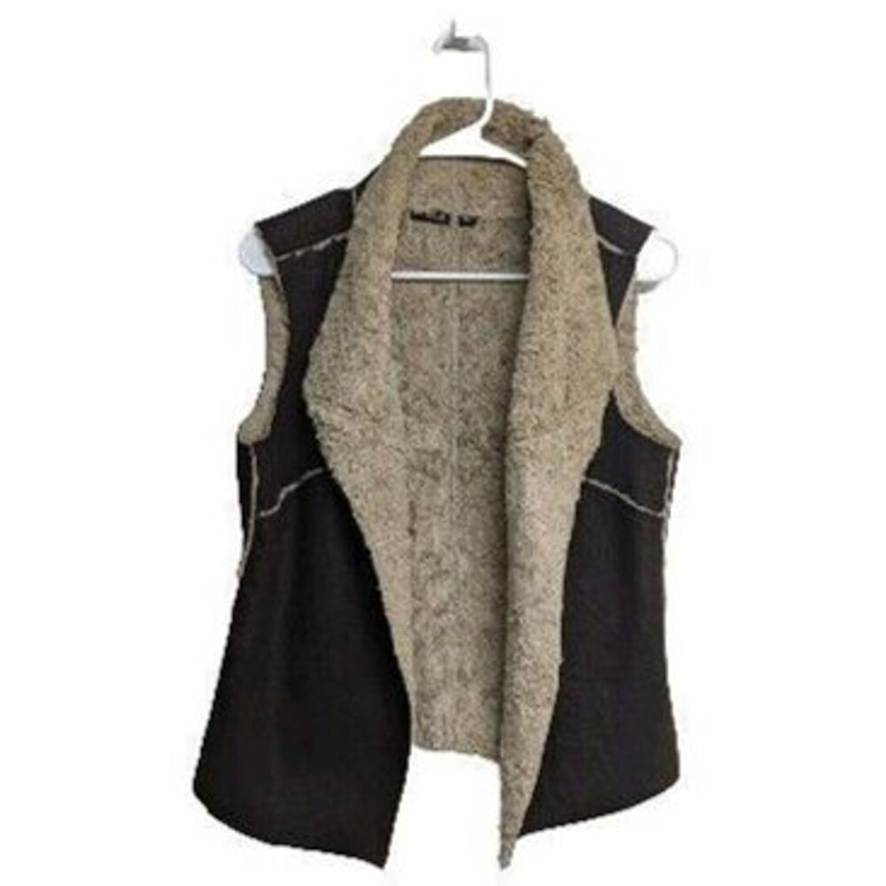 A.N.A. Vest Women Medium Open Front Faux Fur Neutral Fall Autumn Brown M